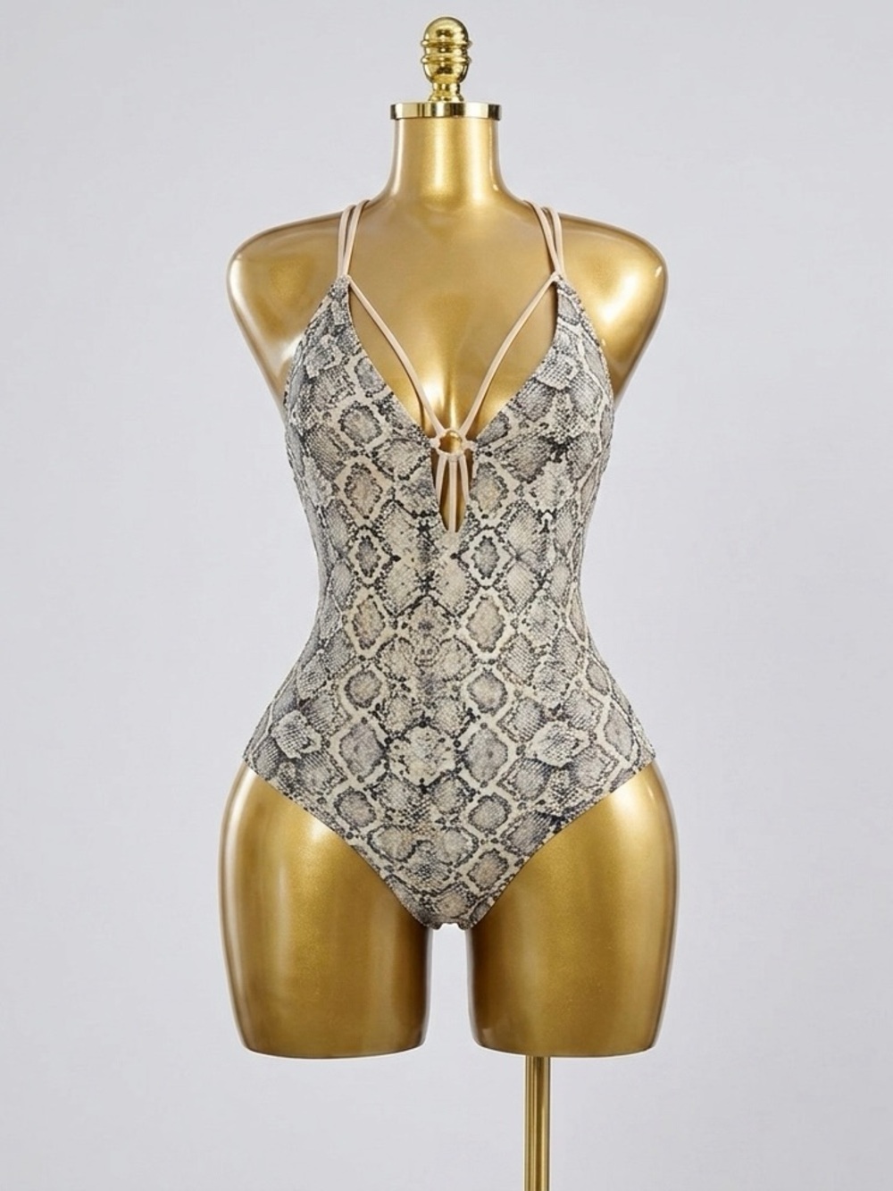bebe Snake Print One-Piece Swimsuit in Neutral Tones